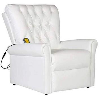 vidaXL Sillón de masaje reclinable piel sintética, blanco