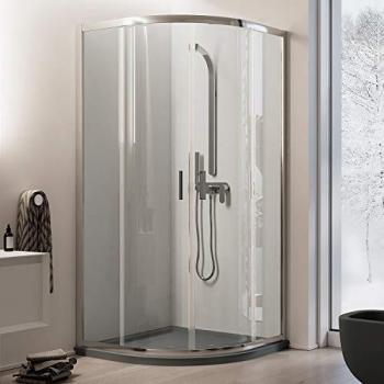 Mampara de ducha semicircular de vidrio transparente 80x80 cm h185 modelo Ready