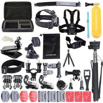 ccbetter 50 en 1 acción de los deportes de la cámara Accesorios para GoPro héroe héroe 4 Sesión 1 2 3 3+ con ccbetter CS710 + CS720W SJ4000 5000 6000 7000 Xiaomi Yi con estuche de transporte Negro