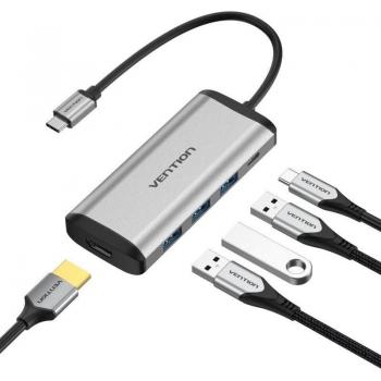 Vention CNBHB USB-C Docking Station with 1x HDMI, 3x USB-A, 1x USB-C PD Charging Port - Grey