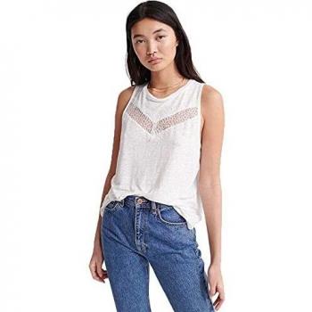 Superdry Mujer Top sin Mangas, con Encaje y diseño Chevron Blanco Caliza 36