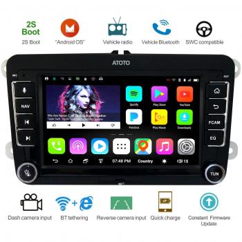 Navegación GPS para automóviles Android ATOTO A6 con Bluetooth Dual y Carga rápida - para Volkswagen/VW - Premium A6YVW710PB Radio Multimedia Indash 1G/16G, WiFi/BT Internet Tethering
