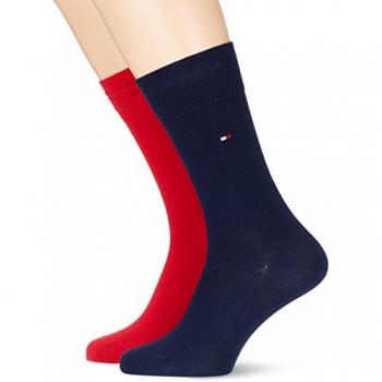 Calcetines Tommy Hilfiger Classic Hombre, Paquete de 2, Lisas, Colores Rojo y Negro, Talla 39-42
