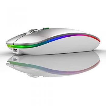 Ratón Inalámbrico Recargable, Ultra Delgado Receptor Nano Wireless Mouse 1600 dpi Ajustables Silencioso Mini Mouse Multicolor LED para Computadora Portátil, PC, Portátil, Computadora, Macbook