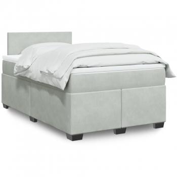 Cama box spring de muelles con colchón de terciopelo gris claro 120x200 cm