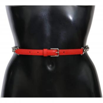 Dolce & Gabbana Red Leather Roses Floral Silver Waist Belt - 80 cm / 32 Inches