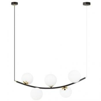Lámpara de Suspensión Ritz EPIKASA, Acero con recubrimiento de polvo y Vidrio, Color Negro, Oro y Blanco, Dimensiones 80x100x28 cm