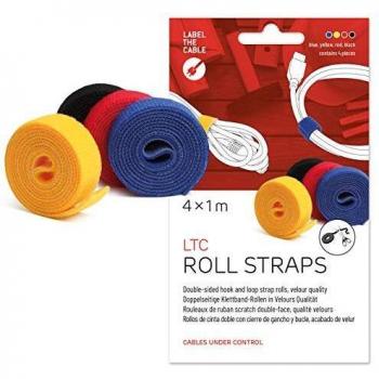 LABEL THE CABLE Rollo de Cinta Sujeta Cables Autoadherente Organizador de Cables, Banda Recoge Cables de Largo Personalizable – LTC ROLL STRAPS – 4 x 1 m x 16 mm – Colores Variados – LTC 1230