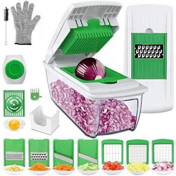 Multiusos Cortador de Verduras Mandolina de Cocina Profesional, 7 Cuchillas con Guantes Resistentes, Separador de Huevo, Cepillo de Limpieza para Cortar Frutas Verduras