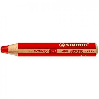 STABILO Woody 3-in-1 Colored Pencil, Watercolor and Wax Crayon Red Carmine 1 Piece