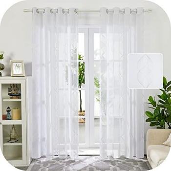 Amazon Brand - Umi Cortinas Translucidas Decorativas con Motivos Cinta Espiral con Ojales 2 Piezas 140x245cm Blanco