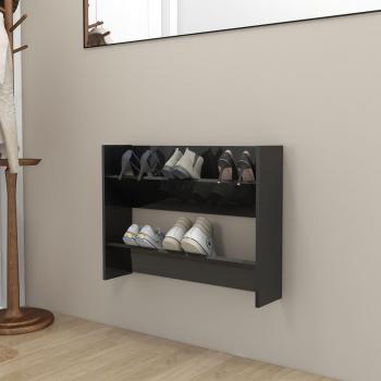 Zapatero de pared negro brillante de aglomerado 80x18x60 cm
