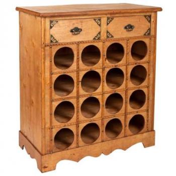 Mueble botellero de madera color miel 63x31x69,5h cm con 2 puertas y 2 cajones de estilo Colonial