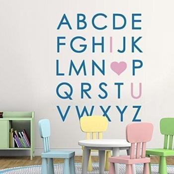 Alfabeto de pared Tatuajes de 26 letras del alfabeto maestro-espacio-pared-arte A-Z letters te quiero pegatinas de pared adecuado para bebé-niños de jardín Wandkings de pared, vinilo, A, 57hx46b