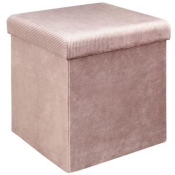 Pouf Coffre Plegable de Almacenaje en Terciopelo Rosa - 76 cm x 38 x 38 cm