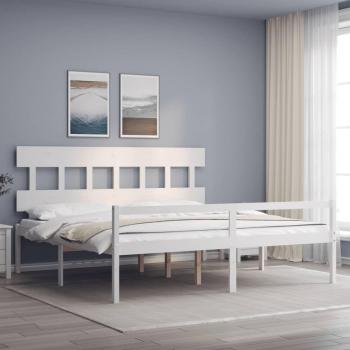 Cama matrimonio con cabecero de madera maciza blanco