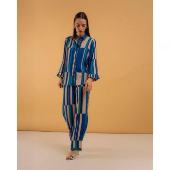 Camisa Estampado Líneas Manga Larga Mujer