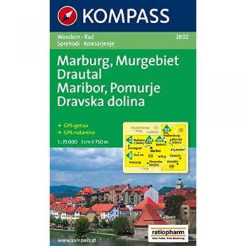 Mapa turística y topográfica KOMPASS 2802 Maribor - Pomurje - Drava Valle 1:75,000 para senderismo y ciclismo con precisión GPS