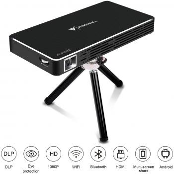 Mini Proyector, Tenswall Portátil DLP Video Proyectors Android 7.1 Pico Projector 1080P Full HD Home Cinema, Entrada HDMI a Su Ordenador Portátil/PC/PS4, Conectividad Inalámbrica Bluetooth Wi-Fi