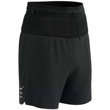 Pantalones de trail Compressport Racing Overshort Hombre Negro, ligeros, transpirables, con tecnología de compresión, diseño ergonómico, ideales para carreras en montaña
