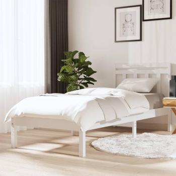Estructura de cama individual de madera maciza blanca 90x190 cm