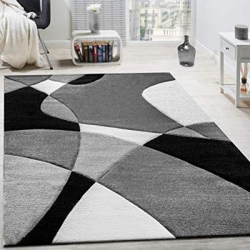 Alfombra Moderna Geométrica 3D Contorneada en Negro y Blanco, 80x150 cm, 18 mm de Altura