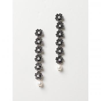 Roger Vivier Silver Bouquet Pearl Earrings with Crystals - Size OS