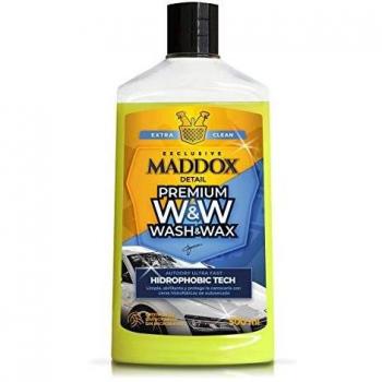 Maddox Detail – Premium Wash & Wax - Champú Auto Secado. Ceras hidrofóbicas para un Brillo Superior. Sin Necesidad de Secado, Máxima concentración, 500 ml