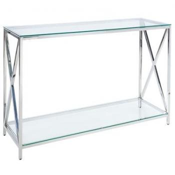 Consola de vidrio templado plateado 120 x 40 cm con marco de acero inoxidable Audet