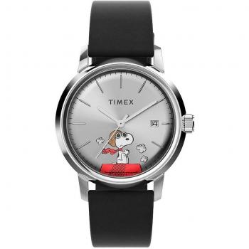 Timex Marlin Automatic Snoopy Flying Ace 40mm Adult Watch - Stainless Steel and Leather