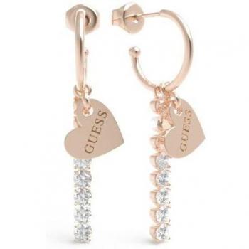 Pendientes Guess Heart to Heart JUBE01079JWRGT-U para Mujer, Aros de Acero Inoxidable en Color Rosado con Cadena y Pedrería