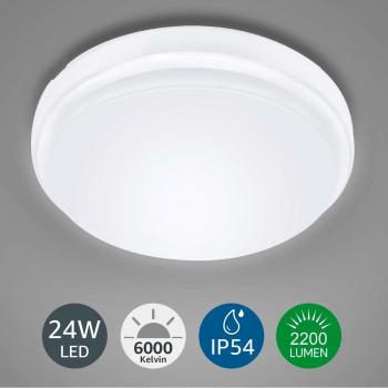 Plafón Led Techo 24W Lámpara de Techo Equivalente a 200W Resistente al Agua IP54 Blanco Frío 2200 Lúmenes 6000K Luz de Techo Led para Baño Cocina
