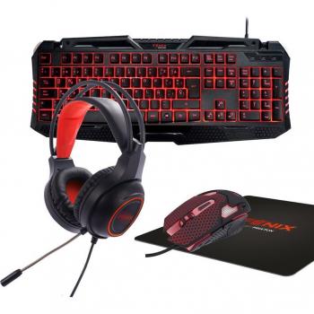 Kit Gaming PRIXTON Fénix con Teclado, Ratón, Auriculares y Alfombrilla