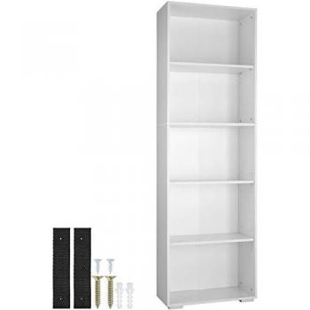 Estantería Lexi 5 compartimentos 60 x 30 x 190 cm - Librería elegante con cinco compartimentos, construcción estable y segura, patas de plástico protectoras, mueble de almacenaje en madera MDF blanca