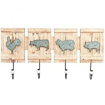 Dekodonia Perchero de Pared Animales Madera Metal, 68 x 33 x 8 cm