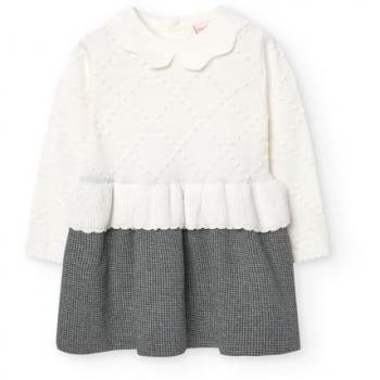 Boboli - Vestido de niña combinado de manga larga con falda pata de gallo