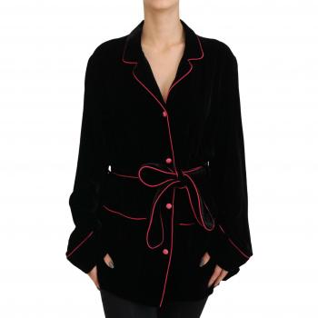 Black Button Belted Blazer Viscose Jacket - IT38 | XS, Dolce & Gabbana Elegant Black Silk-Blend Jacket with Waist Belt, Black female, Size: 2XS