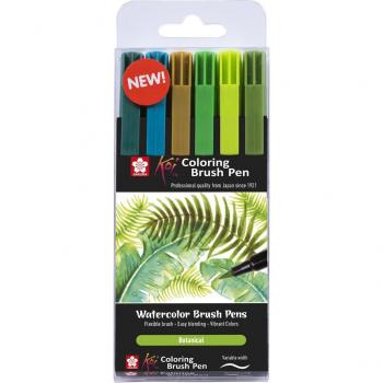 Rotuladores Brush Koi Botanic 6 Colores - SAKURA Brush Pen Koi Coloring Brush Pen, Botánico