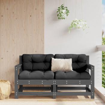 Conjunto de Sofás de Esquina de Jardín 2 uds Madera Maciza de Pino Natural, Blanco y Gris - Muebles de Jardín Exterior para Terraza