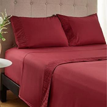 Bedsure Sabanas Cama 90 Burdeos - Juego Sábanas 90x190 3 Piezas con Bajera 90x200 Ajustable, Encimera y 1 Funda de Almohada 50x80cm, Burdeos
