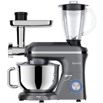Robot de Cocina Multifuncional Lovio LVSTM02PGY: Batidora Planetaria, Licuadora de Vaso y Picadora de Carne en Color Gris