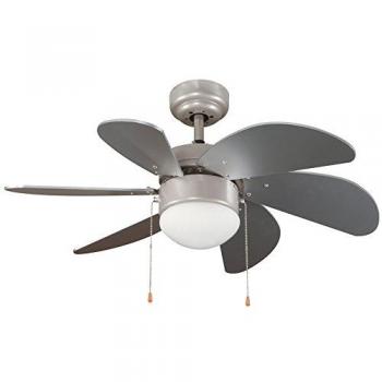 Ventilador de techo con luz Basic Plata Wonderlamp, E27, 15 watts, tamaño pequeño, color plateado, dimensiones 76.2 x 76.2 x 41.5 cm