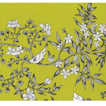 Equipo DRT 19010 Papel pintado floral con pájaros, Pistacho