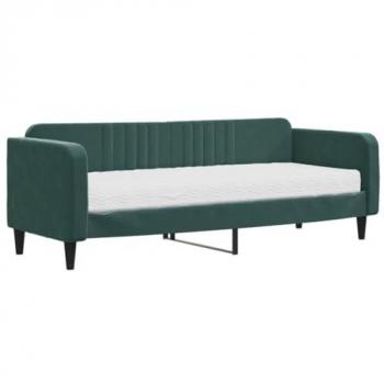 Sofá cama con colchón terciopelo verde oscuro 80x200 cm