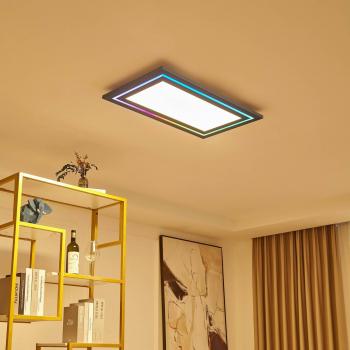 Lámpara de techo LED Lucande Leicy, níquel, 80 cm, RGBIC, CCT, moderna, hecha de metal, para salón y comedor (1 llama), plafón LED