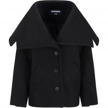 Oversized Black Wool Caban Coat with Collar - Women's Size M