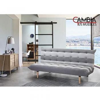 CAMBIA TUS MUEBLES - Sofá Cama Véneto Clic clac 3 plazas tapicería en Tela con Rayas de Color Gris Claro y Antracita 190 X 95 cm