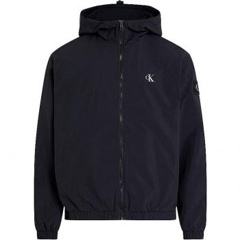 Calvin Klein Men's Sleek Long Sleeve Hooded Sports Jacket, Black, Size L, with Multiple Pockets