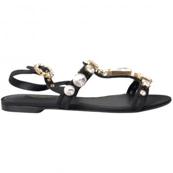 Dolce & Gabbana Black Crystal Flats Sandals Shoes - EU38.5/US8, Size: 5 1/2 UK, Size: 8 1/2 US
