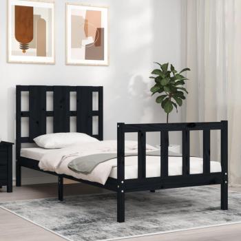 Estructura de cama con cabecero de madera maciza negra